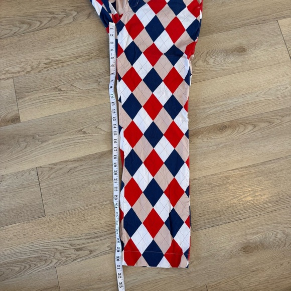 Loudmouth Golf Pants Mens 34 X 32 Dixie Argyle Pattern Red White Blue Tan - Picture 9 of 10